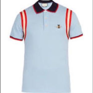 Men's Blue Bee Embroidered Cotton Piqué Polo Shirt
